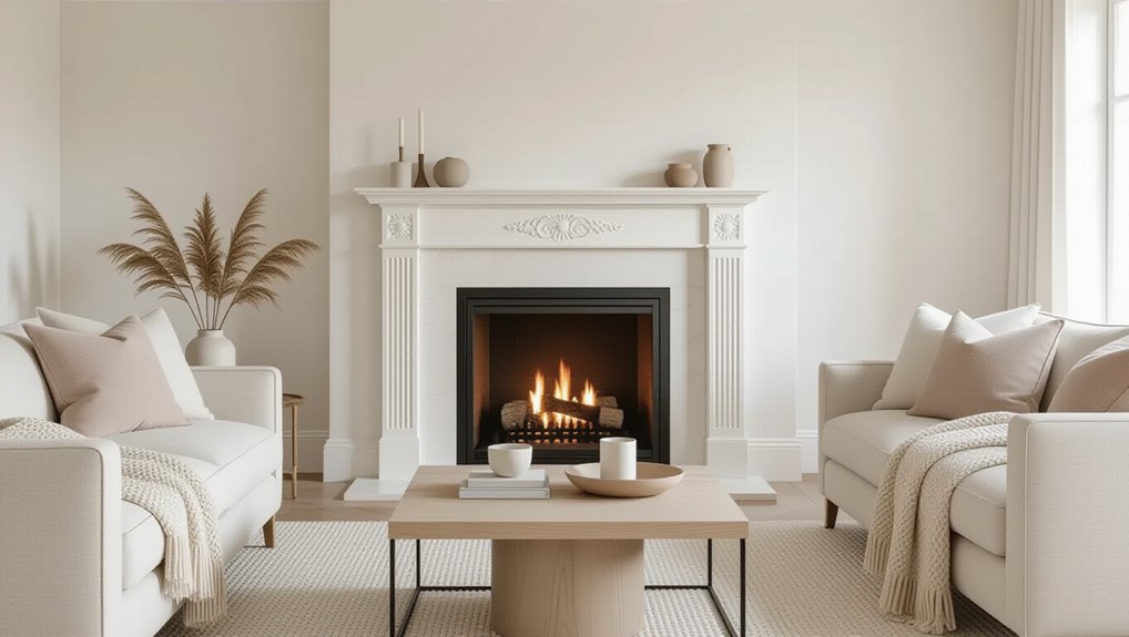 bright airy white fireplace