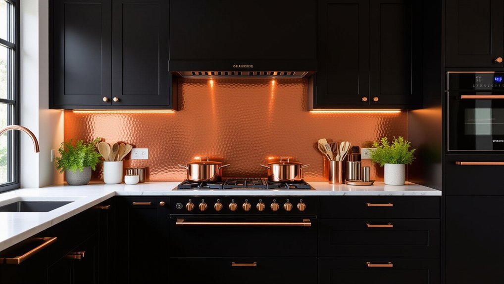 chic black and copper backsplash