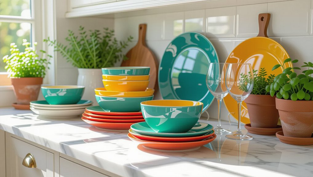 colorful dishware enhances dining