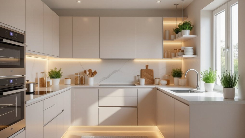 cozy integrated kitchen lighting