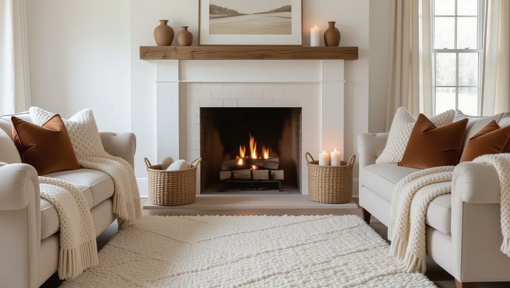 cozy textures around fireplace