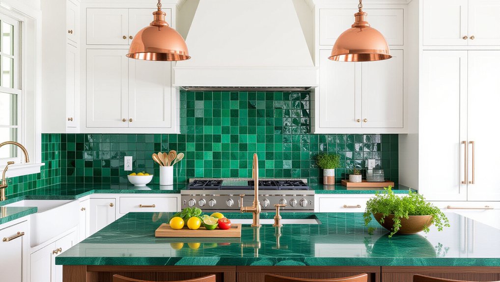 emerald green kitchen backsplash