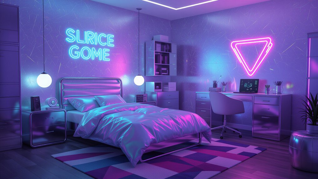 futuristic metallics and neon