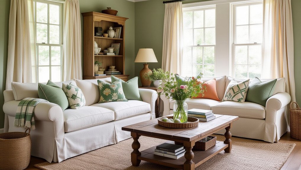 mixing sage green patterns