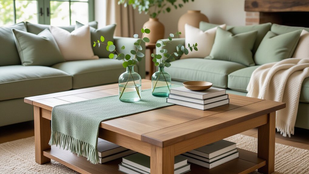 sage green coffee table decor