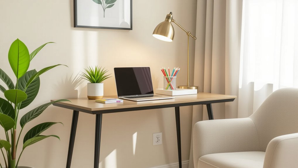 sleek workspace with console tables