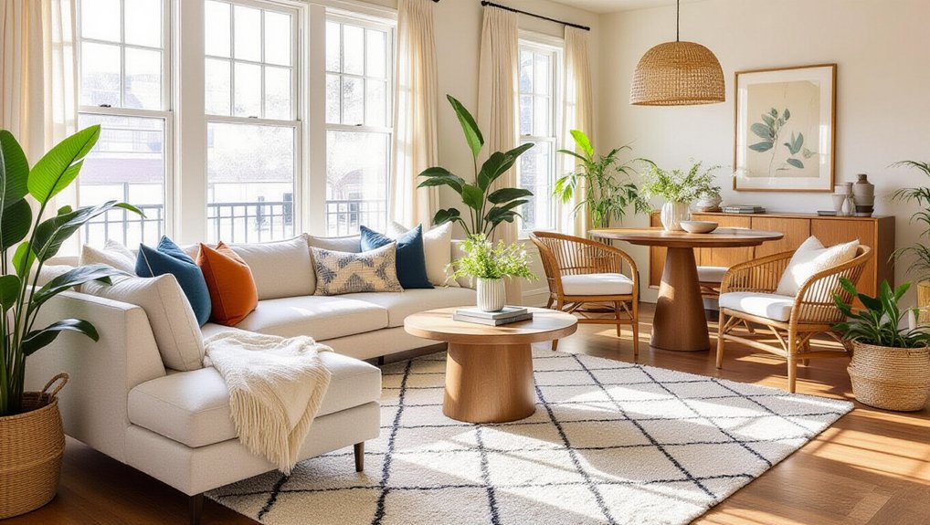 stylish rugs define living zones