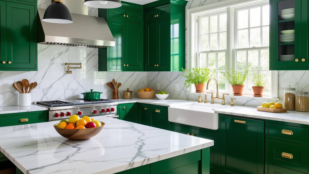vibrant emerald green kitchens