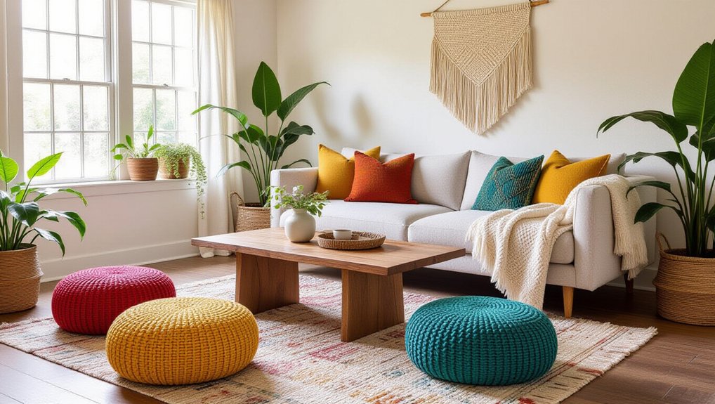 vibrant poufs enhance comfort