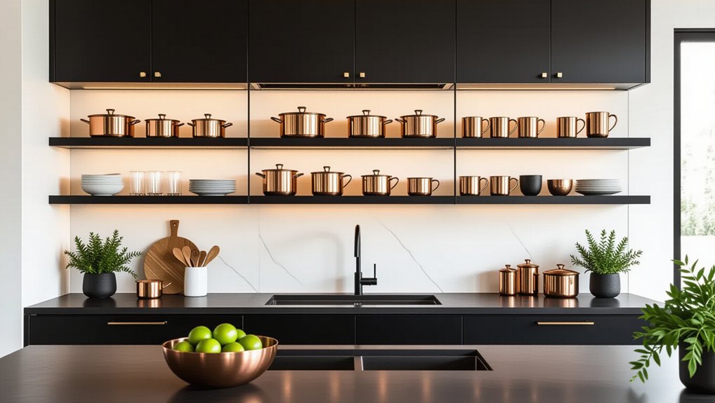 warm copper kitchen display