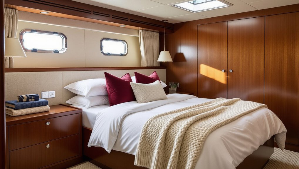 warm textiles enhance yacht cabin